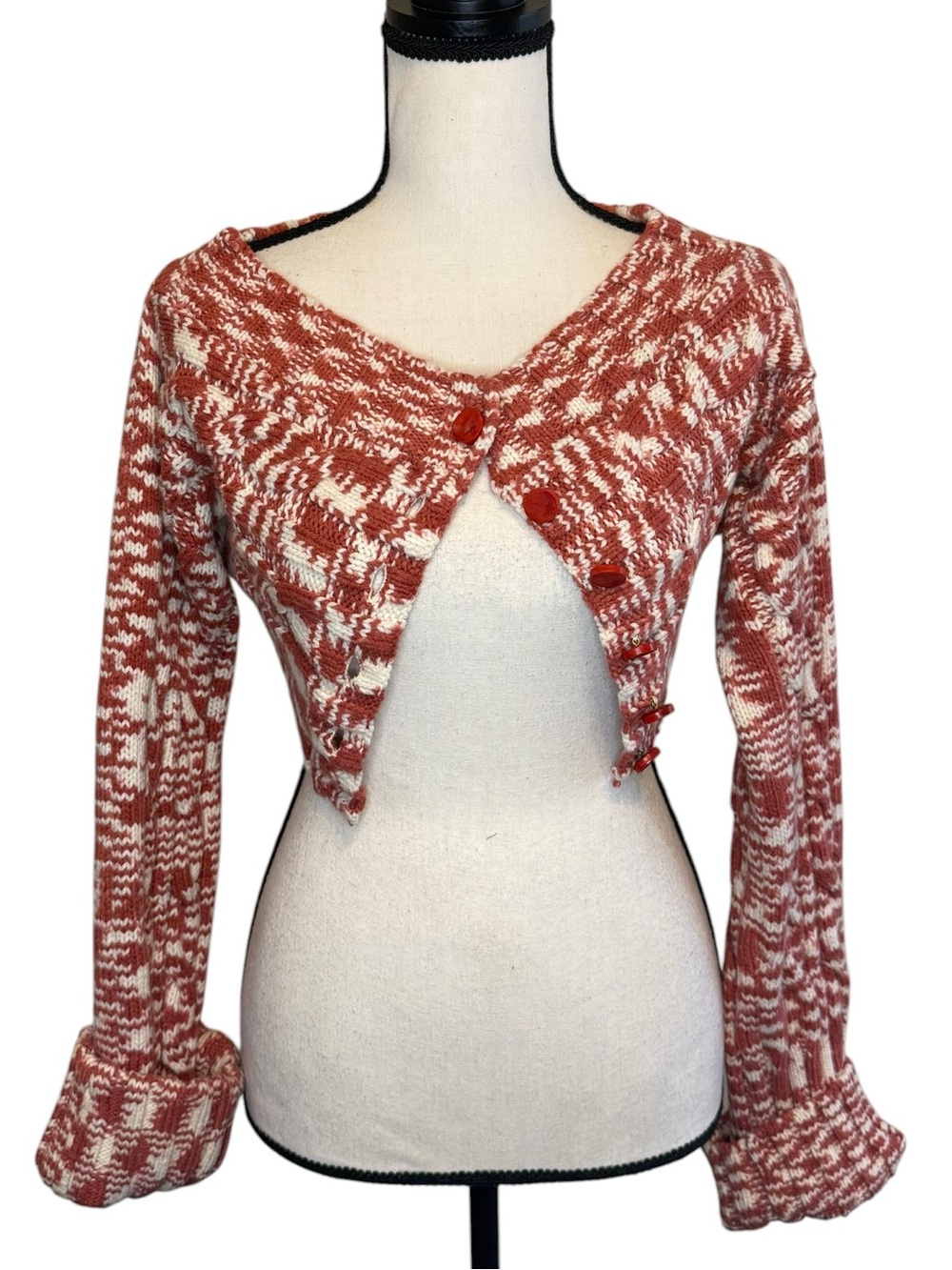 BRATZ Rust & White Cropped Knit Sweater Cardigan